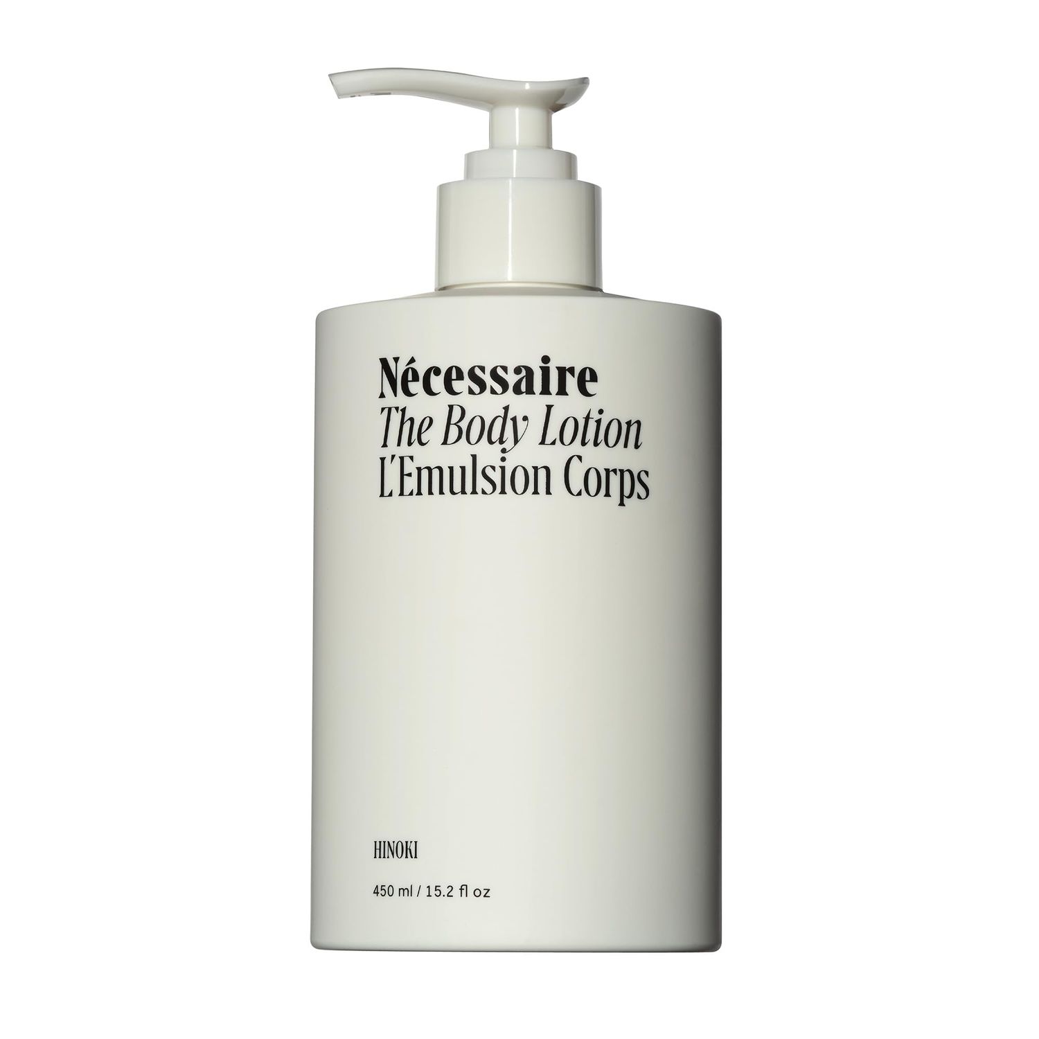 N cessaire The Body Lotion with Pump. Hinoki. Multi-Peptide Firming Lotion to Moisturize, Firm, Strengthen. 2.5 Niacinamide, Vitamin CE Omega 69. 450ml 15.2 fl oz