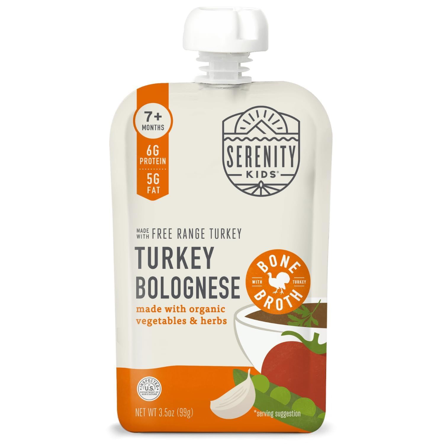 Serenity Kids Bone Broth Puree Made With Organic Veggies Clean Label Project Purity Award Certified 3.5 Ounce BPA-Free Pouch Free Range Turkey Bolognese 1 Count