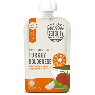 Serenity Kids Bone Broth Puree Made With Organic Veggies Clean Label Project Purity Award Certified 3.5 Ounce BPA-Free Pouch Free Range Turkey Bolognese 1 Count