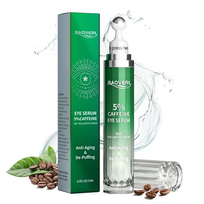 BAOVERI 5 Caffeine Eye Serum. Caffeine Eye Cream with 360 Massage Ball Reduce Wrinkles and Fine Lines, Bags under eyes
