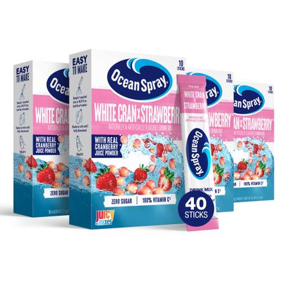Ocean Spray White Cran-Strawberry Zero Sugar Powder Drink Mix Packets with Real Cranberry Juice Powder, 100 Vitamin C, No Synthetic Dyes, Juicy Mixes (40ct)