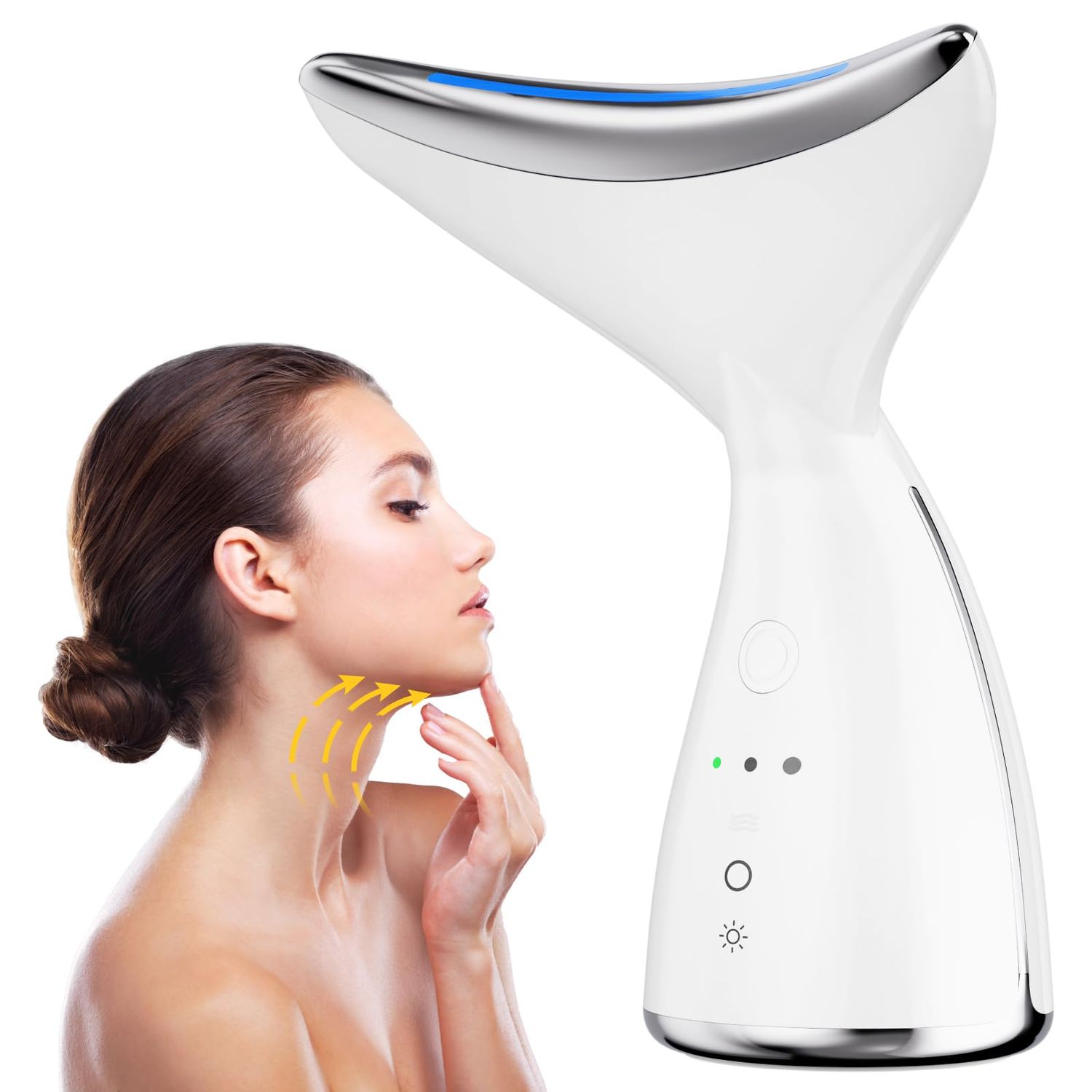 Okahila Face Neck Massager White LED Red-Light-Therapy-for-Face and Neck, Red Light Therapy Wand, 3 Color Led Face Neck Massager for Skin Care