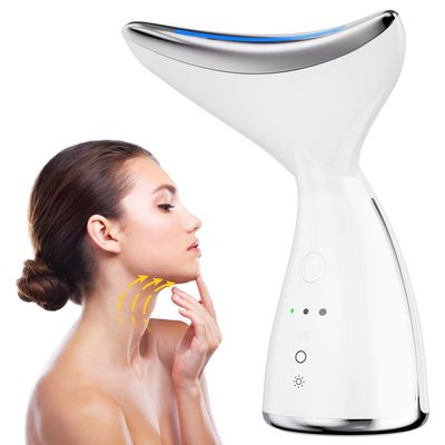 Okahila Face Neck Massager White LED Red-Light-Therapy-for-Face and Neck, Red Light Therapy Wand, 3 Color Led Face Neck Massager for Skin Care