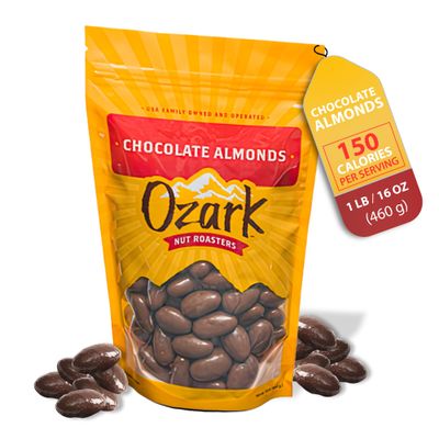 OZARK NUT ROASTERS, Chocolate Almonds, Chocolate-Flavored Snack Nuts, World-Class Gourmet Candied Almonds, Resealable Pack (16.0 oz)