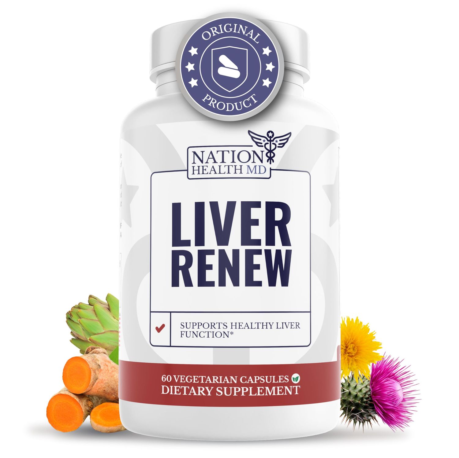 NATION HEALTH MD Liver Renew - Liver Cleanse Detox Repair - Liver Support Supplement with Artichoke Extract, Milk Thisle, Dandelion and Turmeric - 60 Capsules