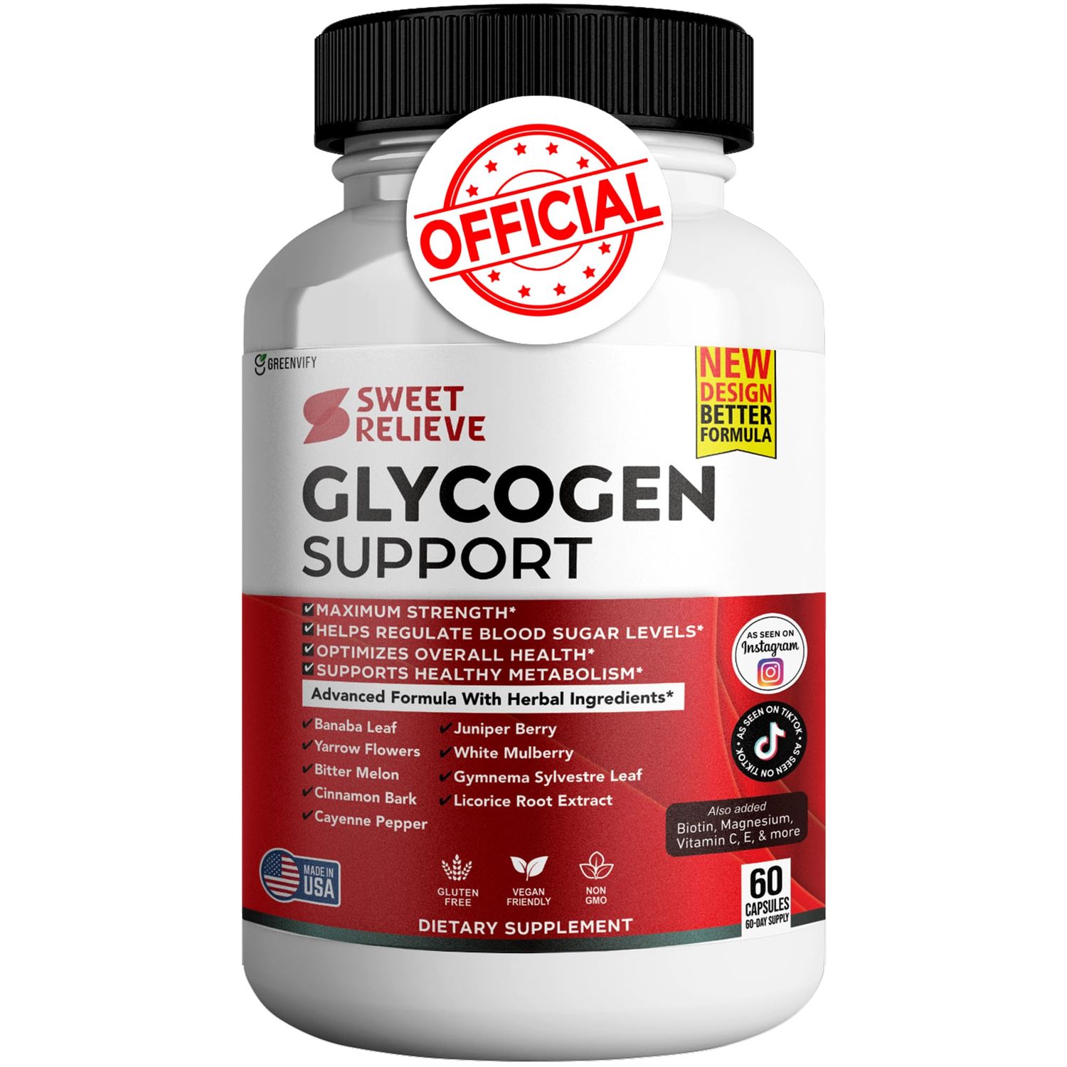GREENVIFY Sweet Relieve Glycogen Support Joints Blood Vessel Cleaner Supplement - Glycogen Support Capsules Sweetrelief Formula Glyco Optimizer - 60 Capsules