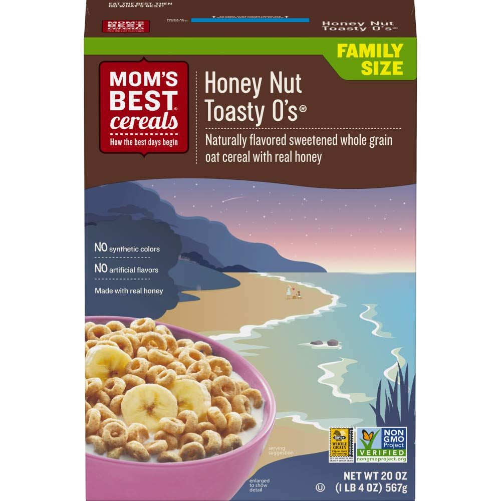 Mom&#39;s Best Honey Nut Toasty O&#39;s Cereal, Non-GMO Project Verified, Made with Whole Grain, No High Fructose Corn Syrup, Kosher, 20 Ounce Box (Pack of 10)