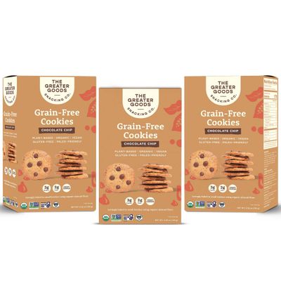 The Greater Goods Snacking Co. Chocolate Chip Cookies - Organic, Vegan, Grain Free, Gluten Free, and Paleo Friendly - Delicious Small Batch Almond Flour Baked Snacks - 3-Pack