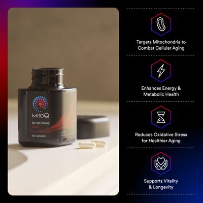 MitoQ Pure Advanced Mitochondria Supplement Superior Bioavailability to CoQ10 Reduces Free Radical Damage for Healthy Aging, Metabolism, Heart Health, Energy, Strength Mobility