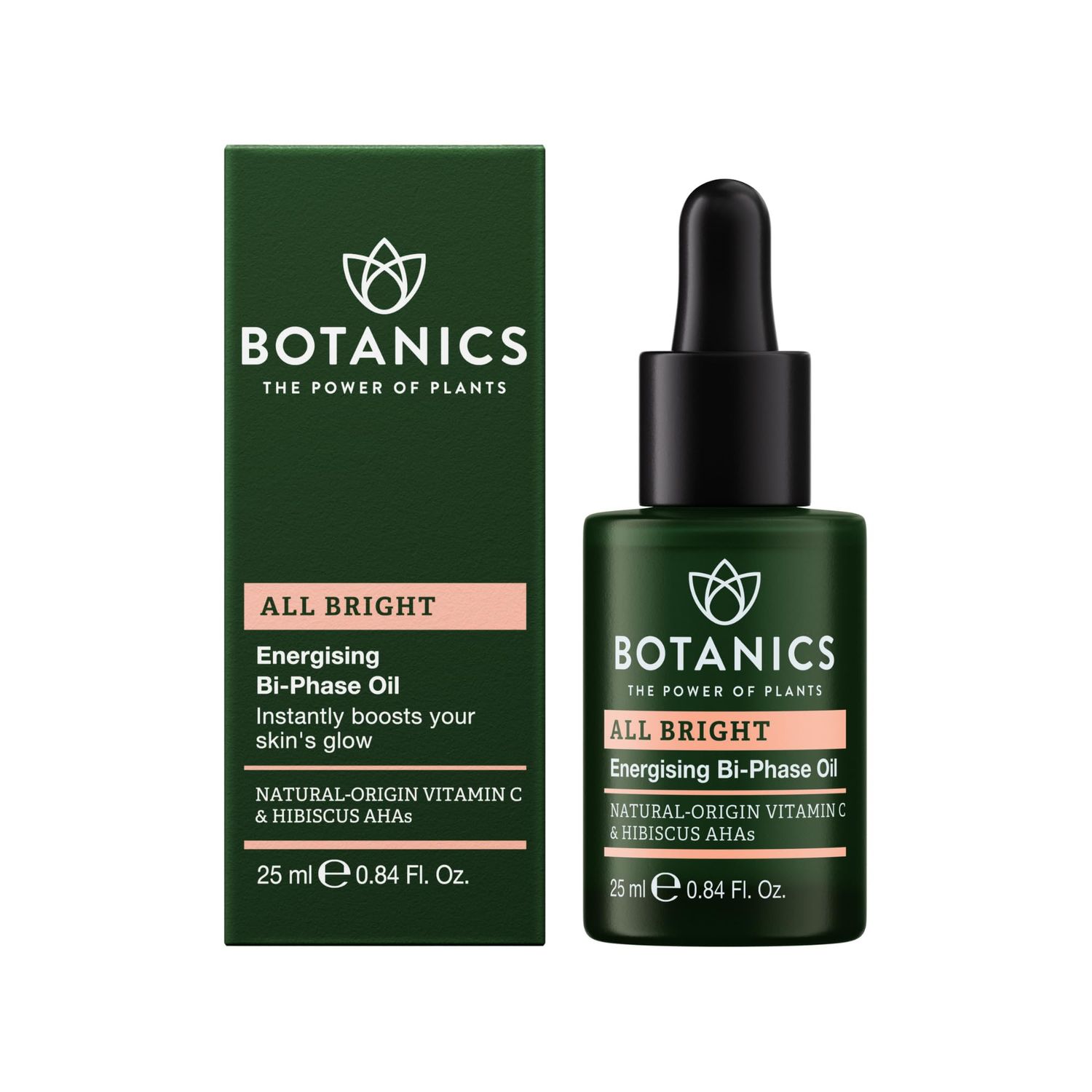 Botanics All Bright Facial Oil - Energizing Bi-Phase Face Oil for Gua Sha and Everyday Radiance - Lightweight Non-Greasy Glow Serum - Brighten Dull and Uneven Skin (0.84 Fl Oz)