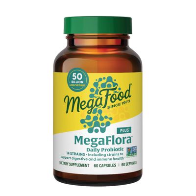 MegaFood MegaFlora Probiotic Plus - Probiotics for Women Digestive Health- Probiotics for Men - 50 Billion CFUs 14 Strains - Immune Support Supplement - Vegetarian - 60 Capsules, 60 Servings