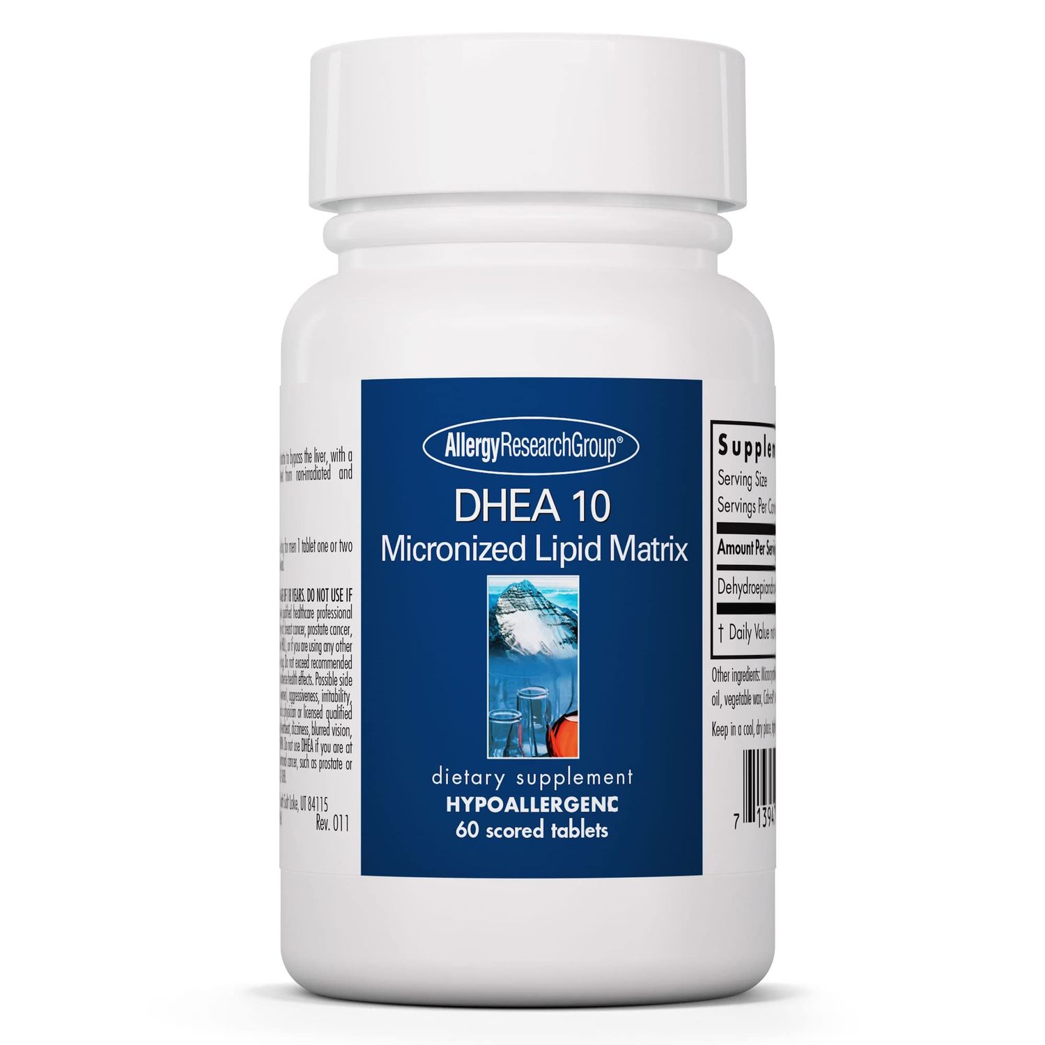 Allergy Research Group DHEA for Men Women - Micronized, Dehydroepiandrosterone, Metabolism Support, Low Dose DHEA, 10mg Supplement, Soy-Free, Vegan, Scored Tablets - 60 Count