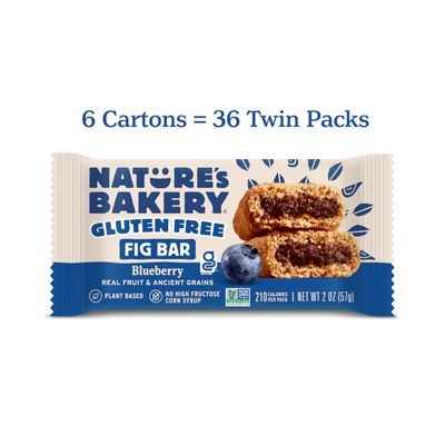 Nature s Bakery Gluten Free Fig Bars, Blueberry, Real Fruit, Vegan, Non-GMO, Snack bar, 6 boxes with 6 twin packs (36 twin packs)