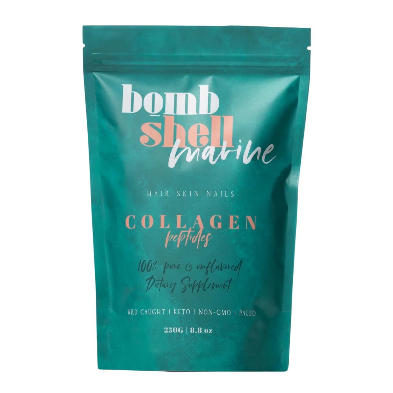 BOMBSHELL Marine Wild Caught, Hydrolyzed, Marine Collagen Peptides Powder Supplement for Skin Hair Nail Joint, 8.8oz