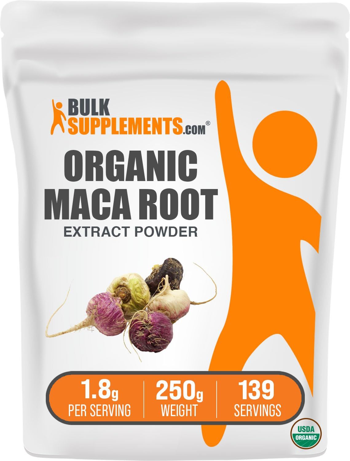 BulkSupplements.com Organic Maca Root Extract Powder - Maca Supplement, Maca Powder Organic, Maca Extract - Vegan Gluten Free, 1.8g of per Serving, 250g (8.8 oz) (Pack of 1)