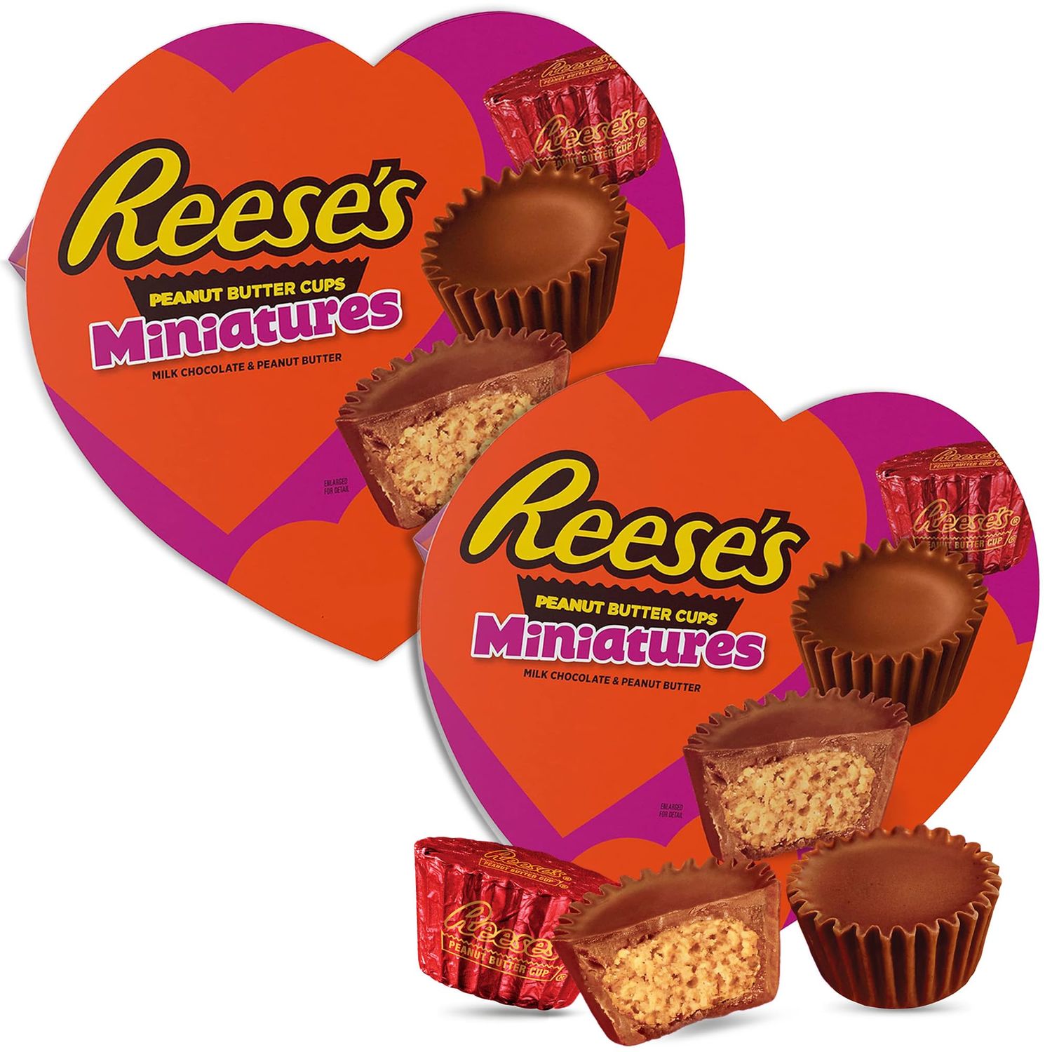Valentine&#39;s Miniatures Milk Chocolate Peanut Butter Cups Gift Box 2 Pack - Heart Shaped Valentine&#39;s Candy Gift Box For Valentine&#39;s Gifts, Candy Exchange Treats