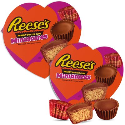 Valentine&#39;s Miniatures Milk Chocolate Peanut Butter Cups Gift Box 2 Pack - Heart Shaped Valentine&#39;s Candy Gift Box For Valentine&#39;s Gifts, Candy Exchange Treats