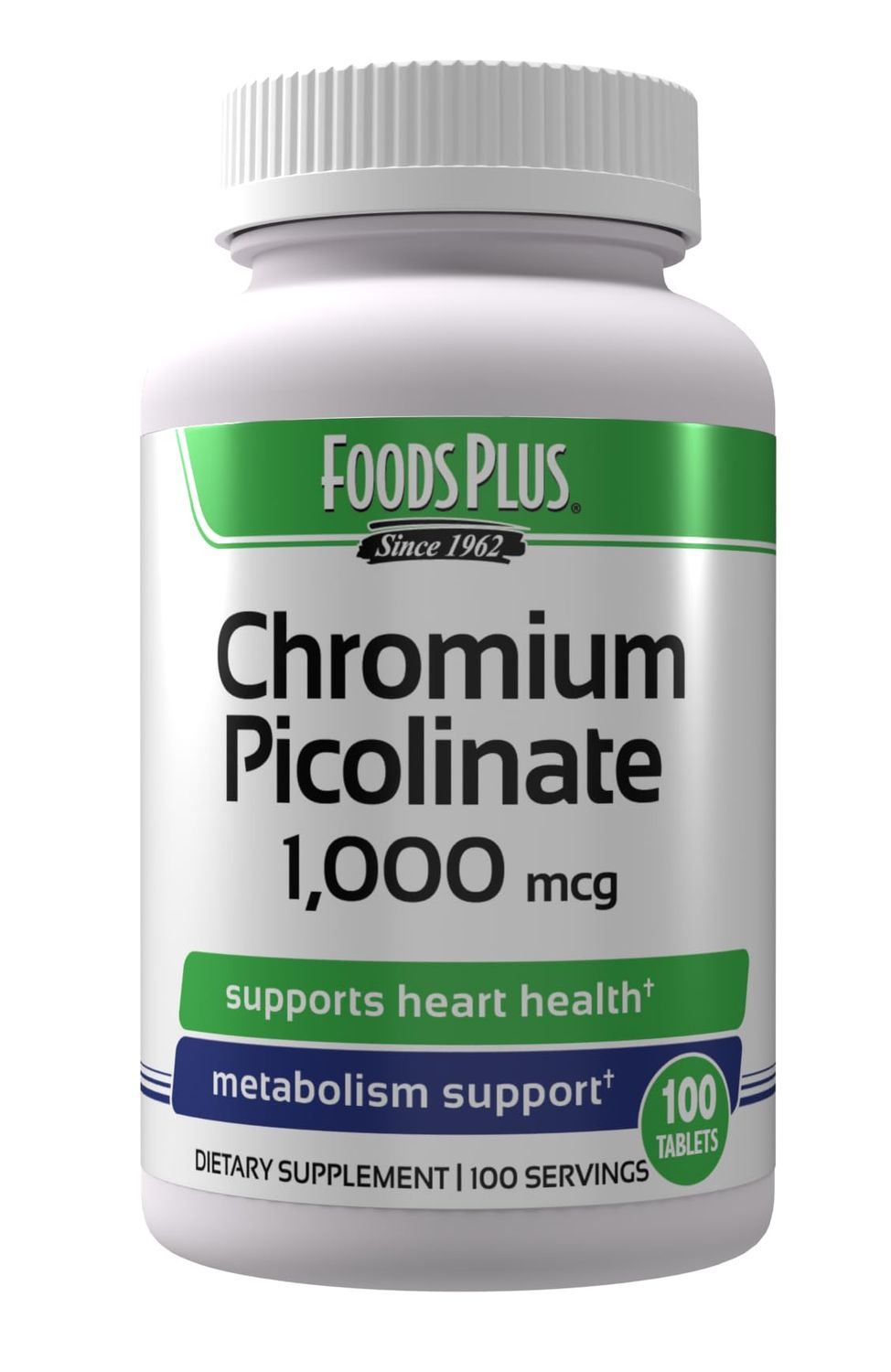 FoodsPlus Chromium Picolinate 1,000 mcg Mineral Supplement, Superior Apsorption, Chromium Supplement, 100 Servings