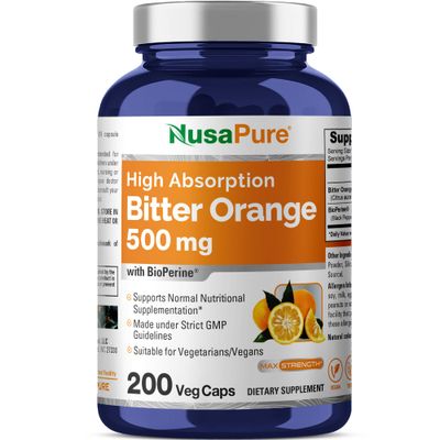 NusaPure Bitter Orange 500mg 200 Veggie Caps (Vegetarian, Non-GMO, Vegan) Bioperine