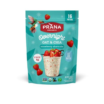 Prana Organic Overnight Chia with Oats Strawberry Shortcake Rich in Fiber Protein, Vegan, Non-GMO Ready to Eat Breakfast - 28 oz Bags - 2 Pack