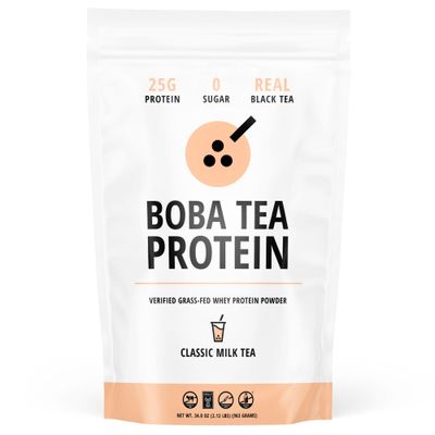 Boba Tea Protein Classic Milk Tea 25g Grass-Fed Whey Protein Isolate Powder Gluten-Free Soy-Free Bubble Tea Protein Drink Real Ingredients Lactose-Free Protein Drink 25 Servings