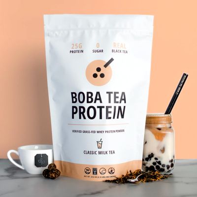 Boba Tea Protein Classic Milk Tea 25g Grass-Fed Whey Protein Isolate Powder Gluten-Free Soy-Free Bubble Tea Protein Drink Real Ingredients Lactose-Free Protein Drink 25 Servings
