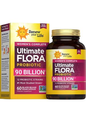 Renew Your Life Ultimate Flora Probiotics Women&#39;s Complete 90 Billion CFU Delayed Release Vegan Capsules Vaginal Digestive Health Immune Health Dairy Free 60 Count