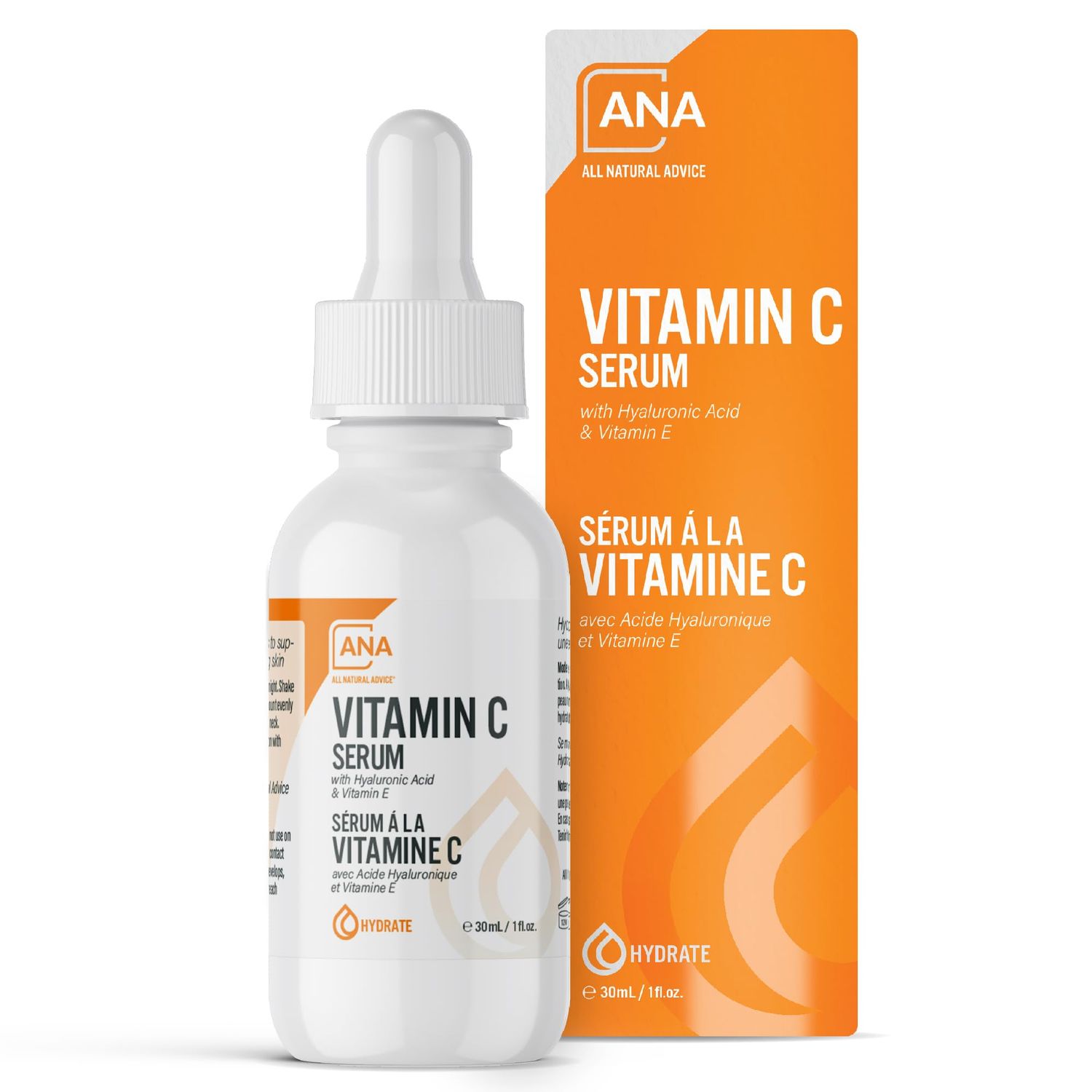 All Natural Advice Vitamin C Serum 30mL 20 Vitamin C Face Serum Solution with Organic Botanicals, Hyaluronic Acid Vitamin E UV-Shielding Glass Bottle with Dropper Canadian Skin Care