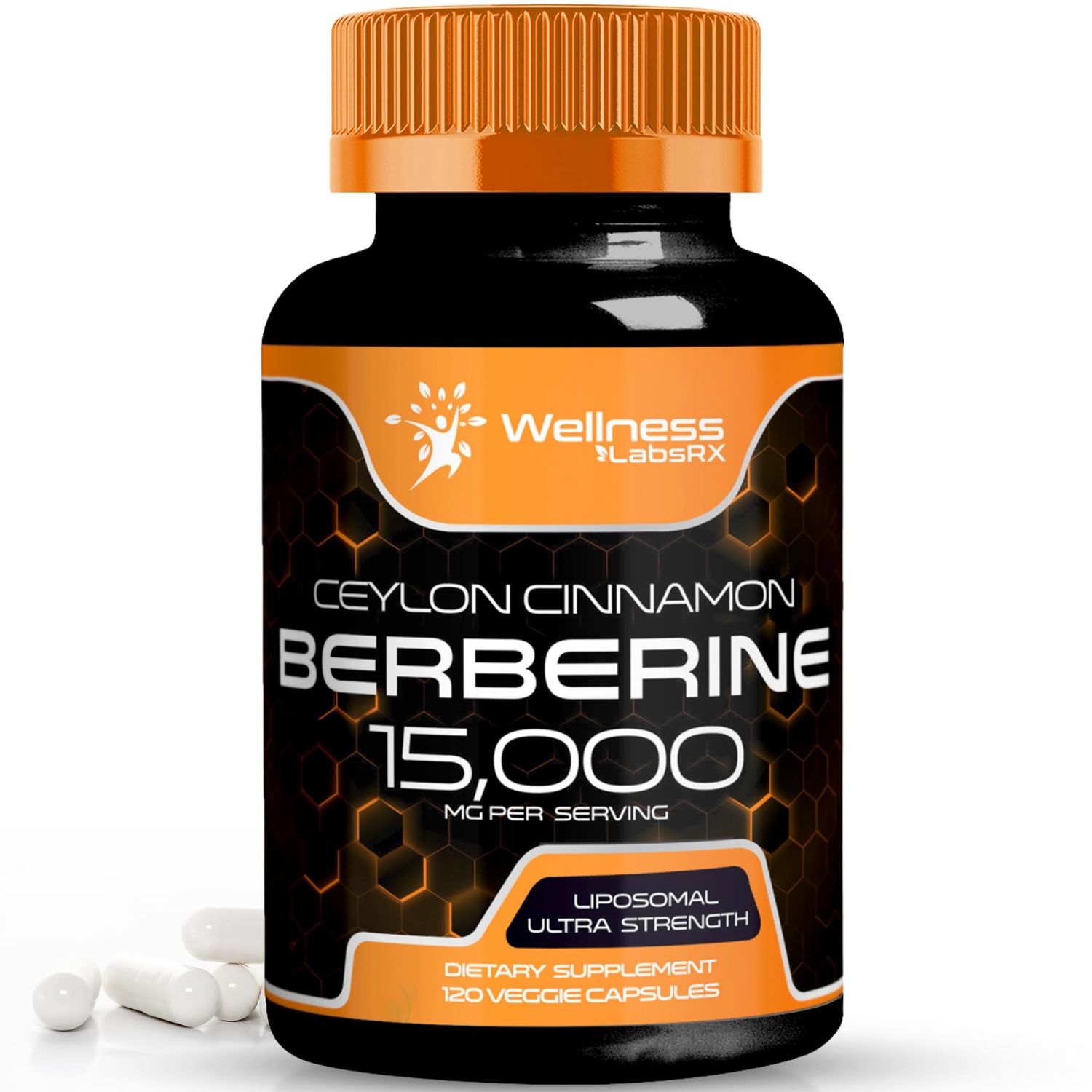 WELLNESS LABSRX Berberine Supplement 15,000mg - Berberine with Ceylon Cinnamon, Liposomal Berberine Supplement Organic, Berberine Supplements, Metabolism, Cholesterol - 120 Capsules
