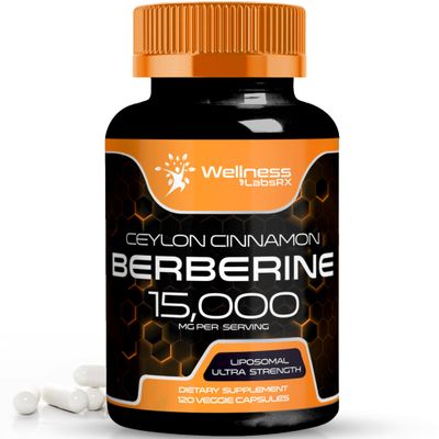 WELLNESS LABSRX Berberine Supplement 15,000mg - Berberine with Ceylon Cinnamon, Liposomal Berberine Supplement Organic, Berberine Supplements, Metabolism, Cholesterol - 120 Capsules