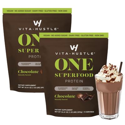 VitaHustle ONE Meal Replacement Shake - Plant Based Protein Powder by Kevin Hart - Vegan, Meal Replacement Powder with Superfoods, Vitamins, Adaptogens Probiotics - Chocolate Flavor, 30 Servings