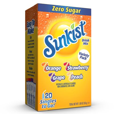 Sunkist Soda Variety Pack, Singles To Go Orange, Strawberry, Grape and Peach (20 Total Sticks)