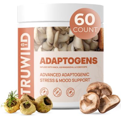 TruWild Adaptogen Blend with Cordyceps Maca Ashwagandha - Full Spectrum Mushroom Blend for Daily Support and Function, All Natural Formula with 7 Key Ingredients, 60 Capsules