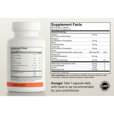 Raena B-Essentials Blend - Premium Vitamin B Complex for Energy, Metabolism, and Stress Support - Boosts Immunity Overall Wellness