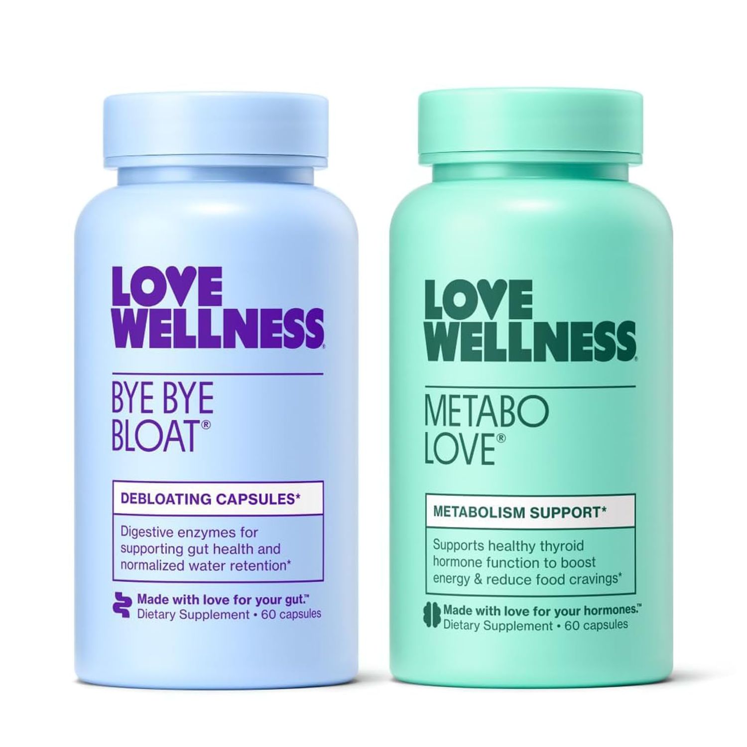 Love Wellness Bye Bye Bloat Metabolove Boost Reduce Bundle Metabolism Booster for Women Supplement Digestive Enzymes for Gas Bloating Relief Combat Cravings Boost Energy Supplement