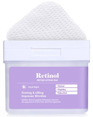 DERMAL Retinol Peptide Lifting Pad - Korean Toner Pad for Anti-Aging Wrinkles with Bakuchiol - Vegan Pure Cotton Square Pads - High Capacity, 120 Sheets