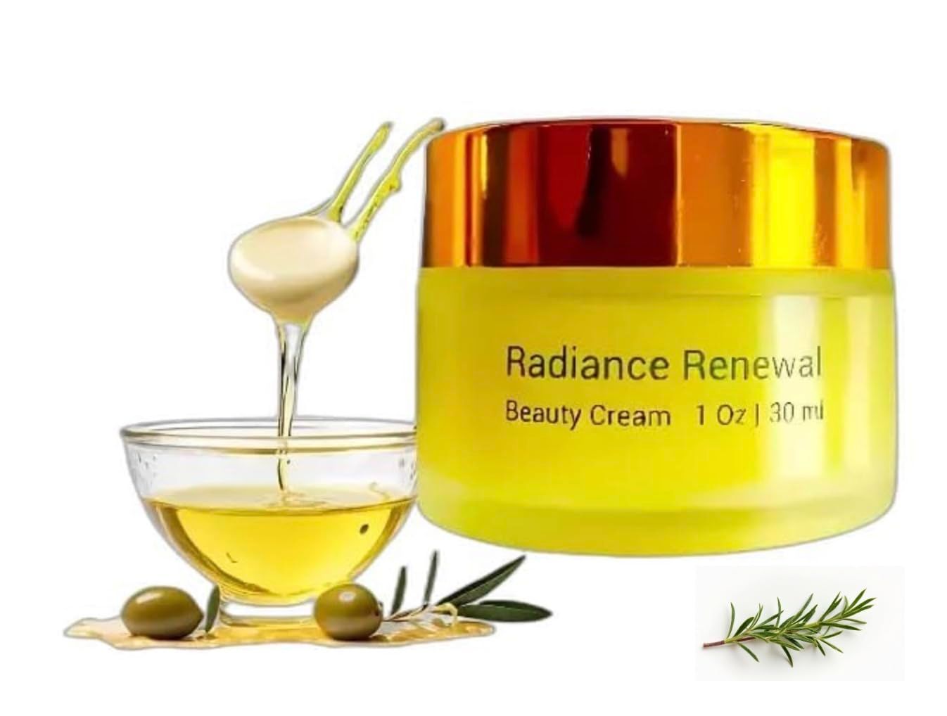 Jolie Radiance Renewal Beauty Cream - 100 Organic Olive Oil-Based Moisturizer Deep Hydration Glow Clean Beauty, Vegan Natural Skincare Anti-Aging Promotes Collagen (1 oz, Rosemary)