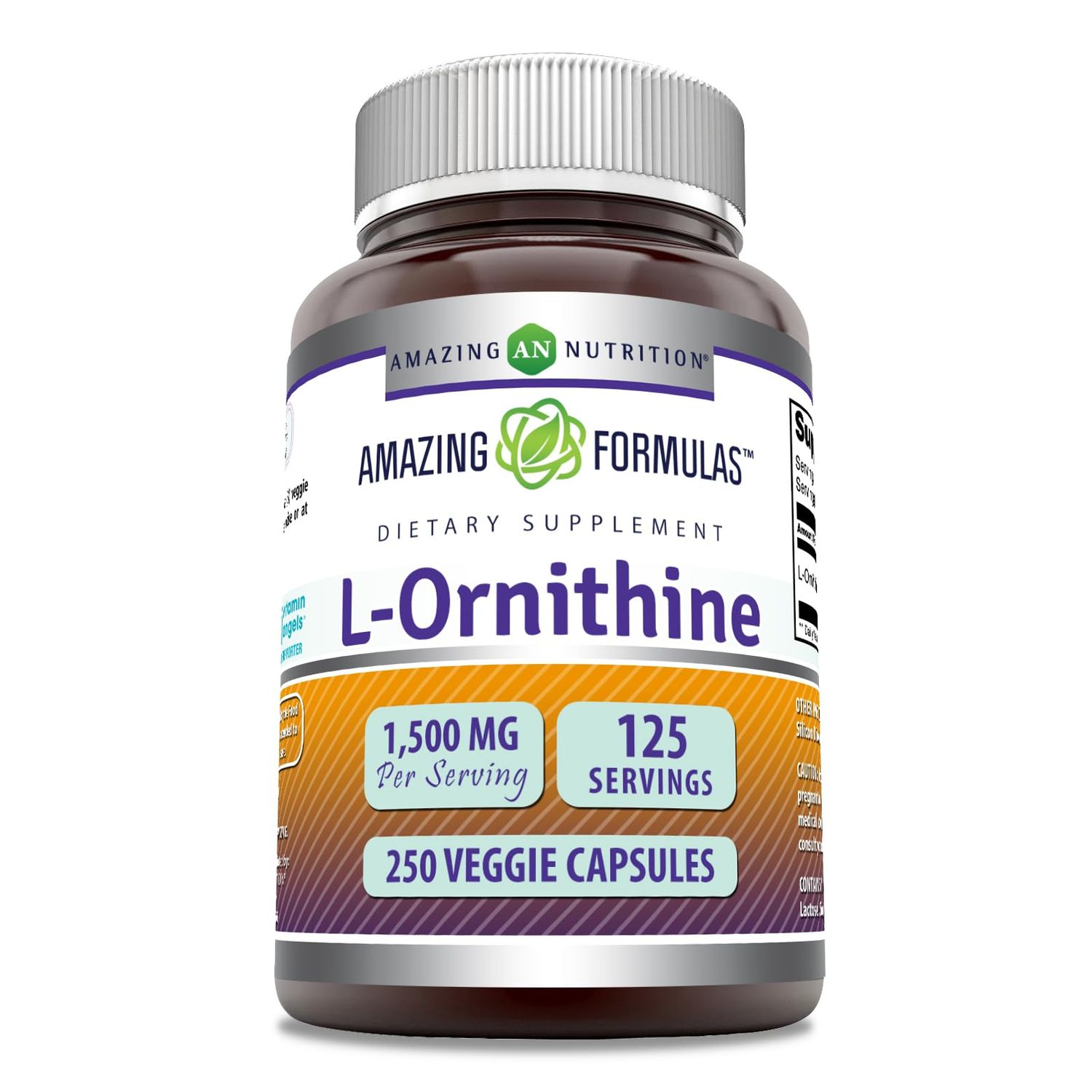 Amazing Formulas L-Ornithine Supplement 1500 Mg Per Serving 250 Veggie Capsules Non-GMO Gluten Free Made in USA