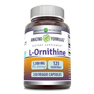 Amazing Formulas L-Ornithine Supplement 1500 Mg Per Serving 250 Veggie Capsules Non-GMO Gluten Free Made in USA