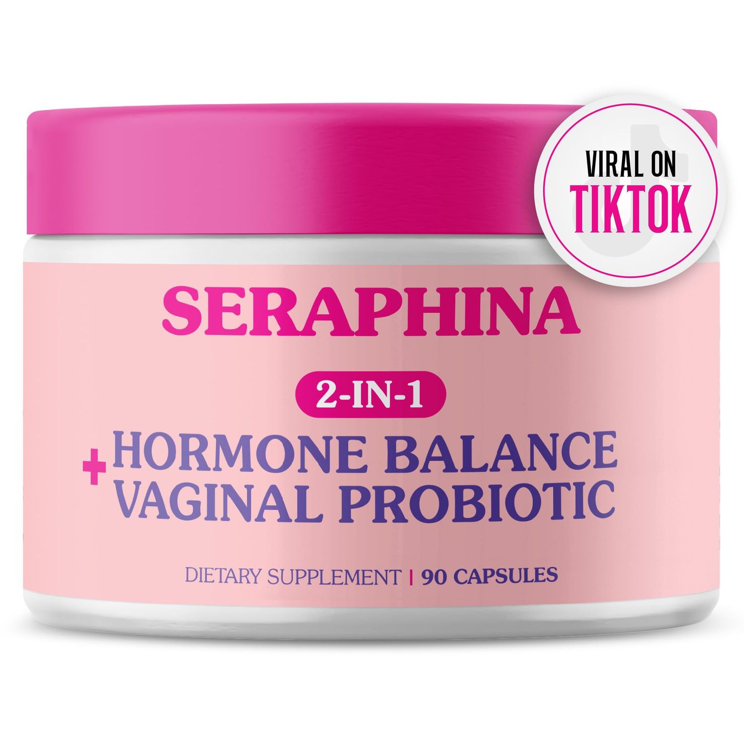 Seraphina Vaginal Probiotics 2-in-1 for Women Hormone Balance - 90 Capsules Complete Feminine Care, PMS Urinary Tract Health, Prebiotic Blend, 10 Billion CFU, 6 Strains (90 Count (Pack of 1))