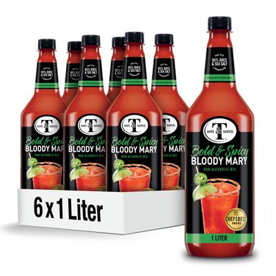 Mr Mrs T Bold Spicy Bloody Mary Mix, 1 L bottle (Pack of 6), Spicy Cocktail Juice Mixer, Bold Flavors, Perfect for Bloody Mary and Mocktail Drinks