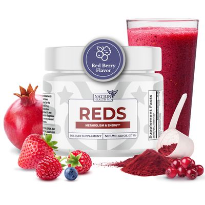 NATION HEALTH MD Reds - Super Reds Powder with 39 Superfoods, Antioxidant-Rich Red Powder Superfood, Probiotics Digestive Enzymes for Energy, Metabolism Gut Health - Red Berry Flavor