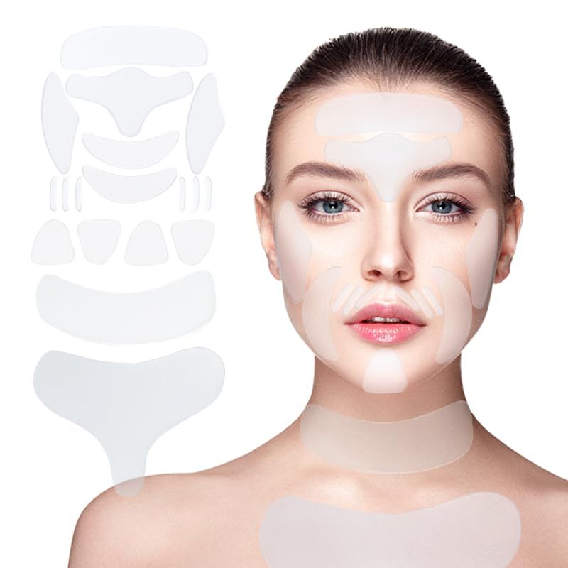 Stasover 18 Pcs Wrinkle Patches Reusable Silicone Face, Forehead, Neck Chest Wrinkle Pads - Anti Aging Overnight Facial Smoothing Pads for Fine Lines, Decollete Care, Skin Rejuvenation