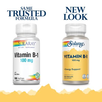 SOLARAY Vitamin B-1 100 mg Healthy Energy Metabolism, Skin, Brain, Heart Nervous System Support 100 VegCaps