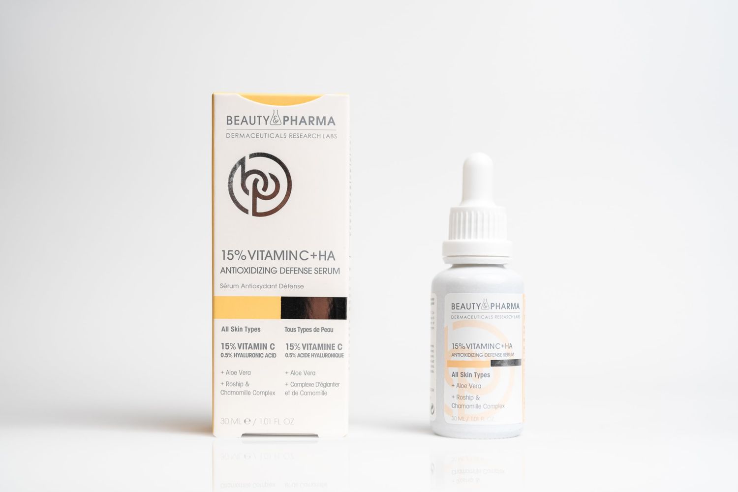 Beauty Pharma 15 Vitamin C HA Antioxidizing Defense Serum - Unveil Radiance and Shield Your Skin! Aloe Vera, Rosehip Chamomile Complex Men Women