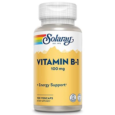 SOLARAY Vitamin B-1 100 mg Healthy Energy Metabolism, Skin, Brain, Heart Nervous System Support 100 VegCaps