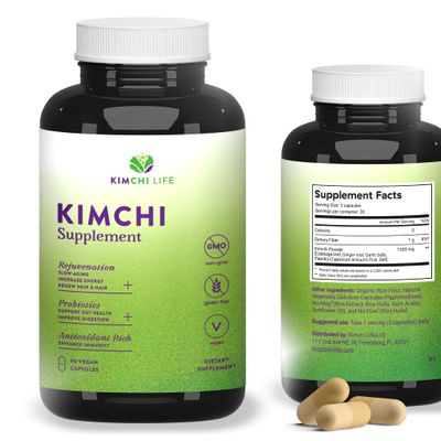 Kimchi Life - Daily Capsules of Premium Fermented Kimchi - Vegan Natural Nutritional Supplement - Probiotics for Gut Health Immune Support - Enhance Energy, Focus, Skin and Hair Health