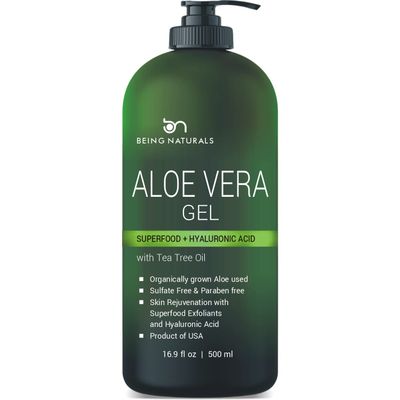 Aloe vera Gel - from 100 Pure Organic Aloe - Natural Raw Moisturizer for Face, Body, Hair. Perfect for Sunburn, Acne, Razor Bumps 16.9 fl oz (Tea Tree, Superfood, Hyaluronic Acid)