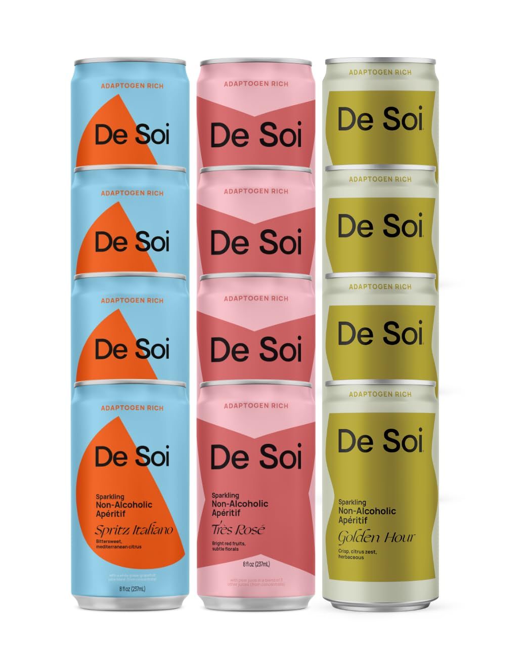 De Soi Non-Alcoholic Variety Pack, 8 fl oz (12-pack) Ready to Drink, Alcohol Free Sparkling Ap ritifs with Adaptogens, Natural Botanicals No Added Sugar, No Preservatives, No Artificial Flavors