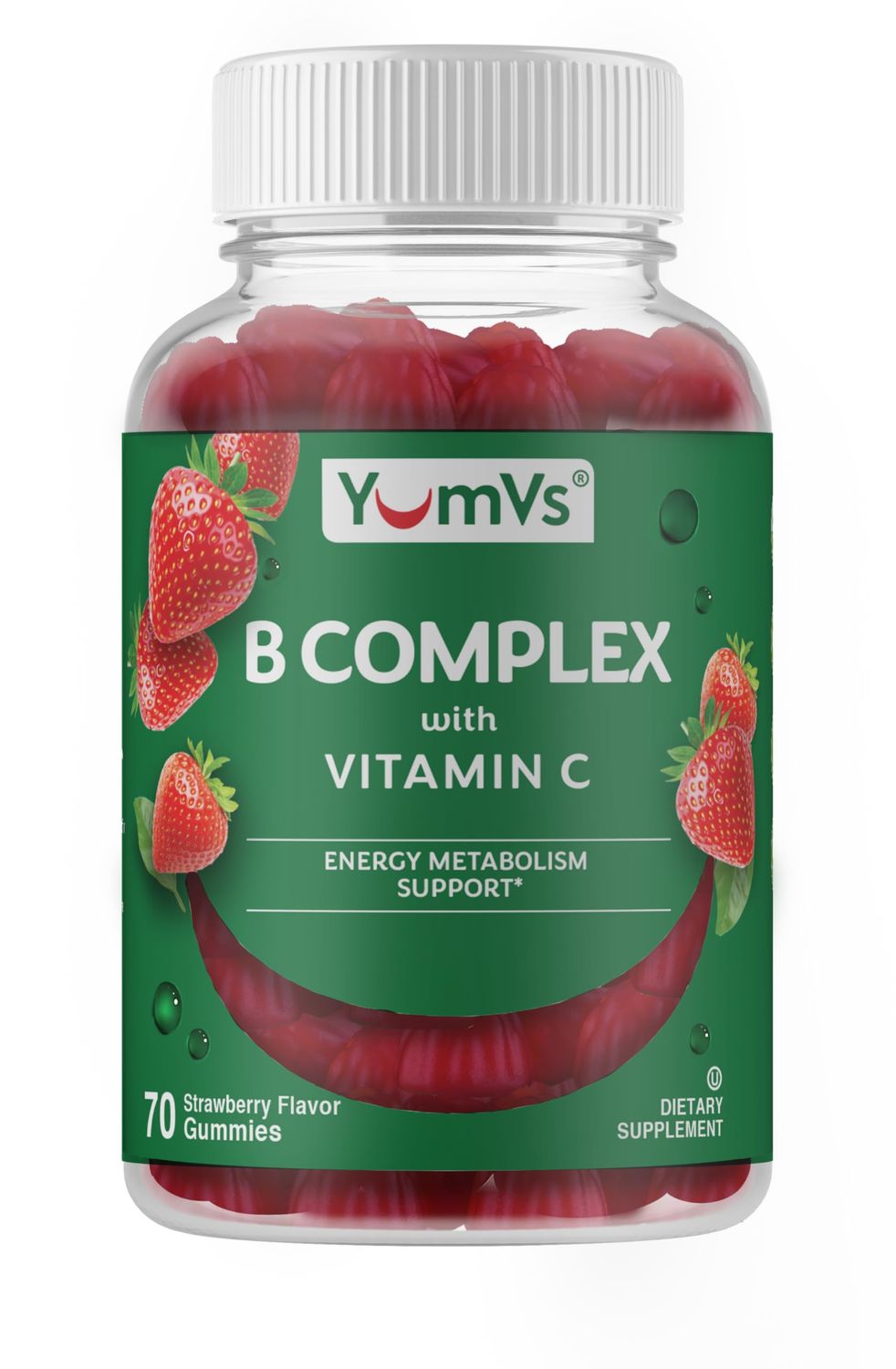 YumVs Vitamin B Complex with Vitamin C Gummies B12, B6, Niacin, Folic Acid Inositol Vegan Daily B Complex for Men Women Natural Flavor Non-GMO Kosher 1 a Day 70 Count